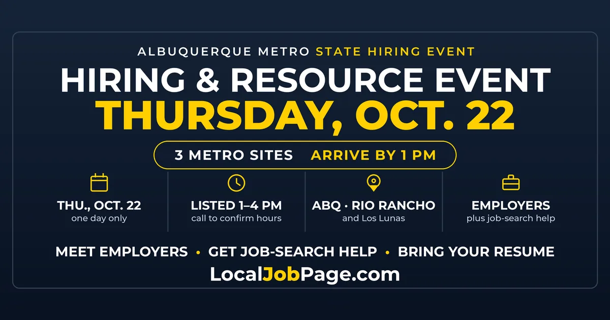 Statewide Hiring and Resource Event Oct. 22: Albuquerque, Rio Rancho and Los Lunas Sites